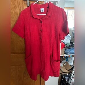 CAbi Red Button-Down Swim Coverup